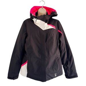 Spyder Amp Insulated Ski Jacket Womens Size 10 Blue w/ White Hot Pink Trim